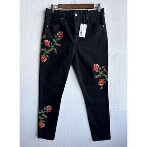 NWT Topshop Moto Jamie High Waist Ankle Grazer Jeans Floral Embroidered Women 32